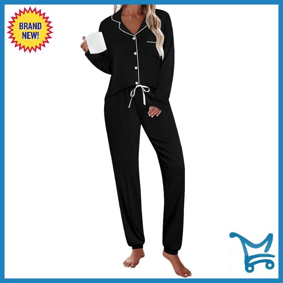 Soft Modal Long Sleeve Pajama Set with Pockets Jogger Pants
